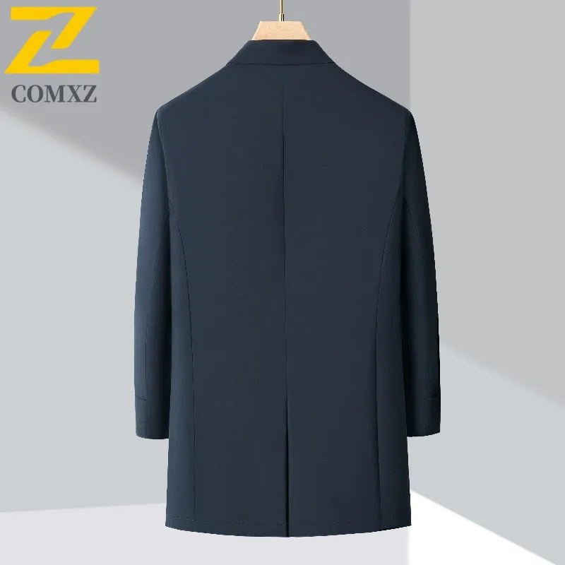 COMXZ Brand Luxury Mens Long Down Jacket Working Thickened Warm Puffer Coat Casual Single Breasted Travel Windproof Winter Coat