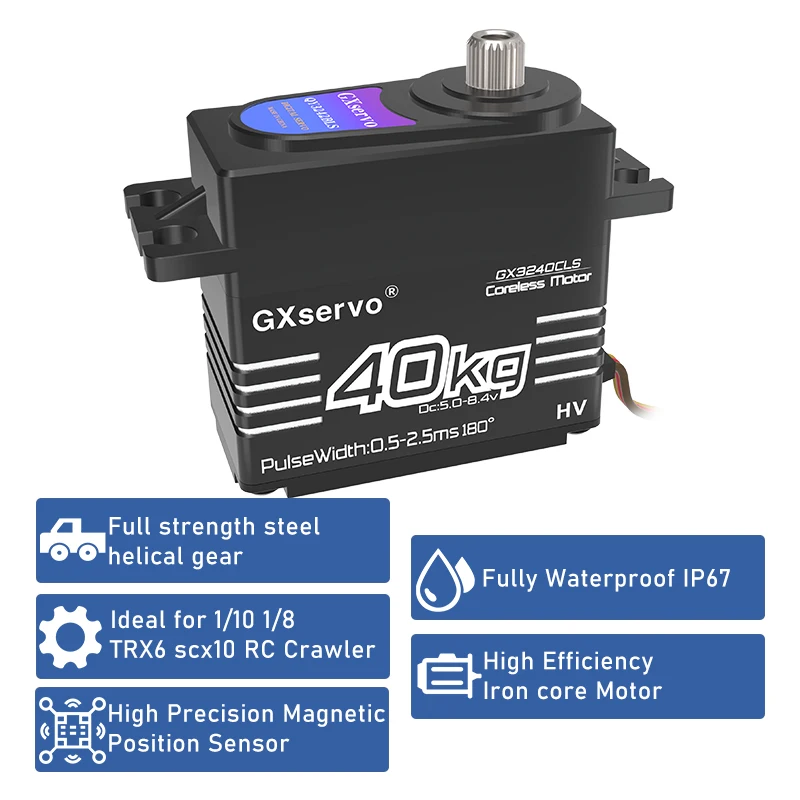 GXservo 40KG PWM Servo Coreless Servo digitale ad ingranaggi in metallo ad alta tensione per motore RC per auto in scala 1/8 1/10