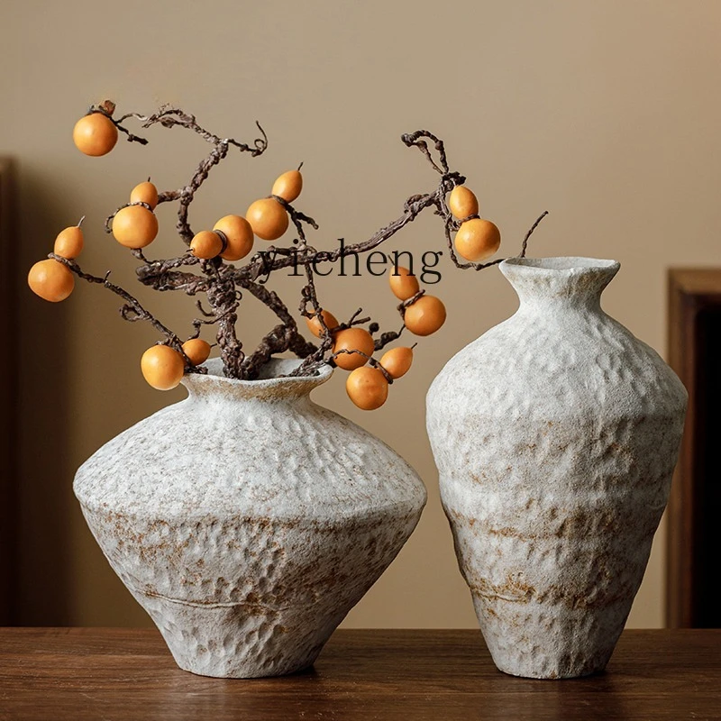 

LSL Vintage Ceramic Vase Coarse Pottery Jar Dry Flower Arranger New Zen Style Homestay Art Ornament