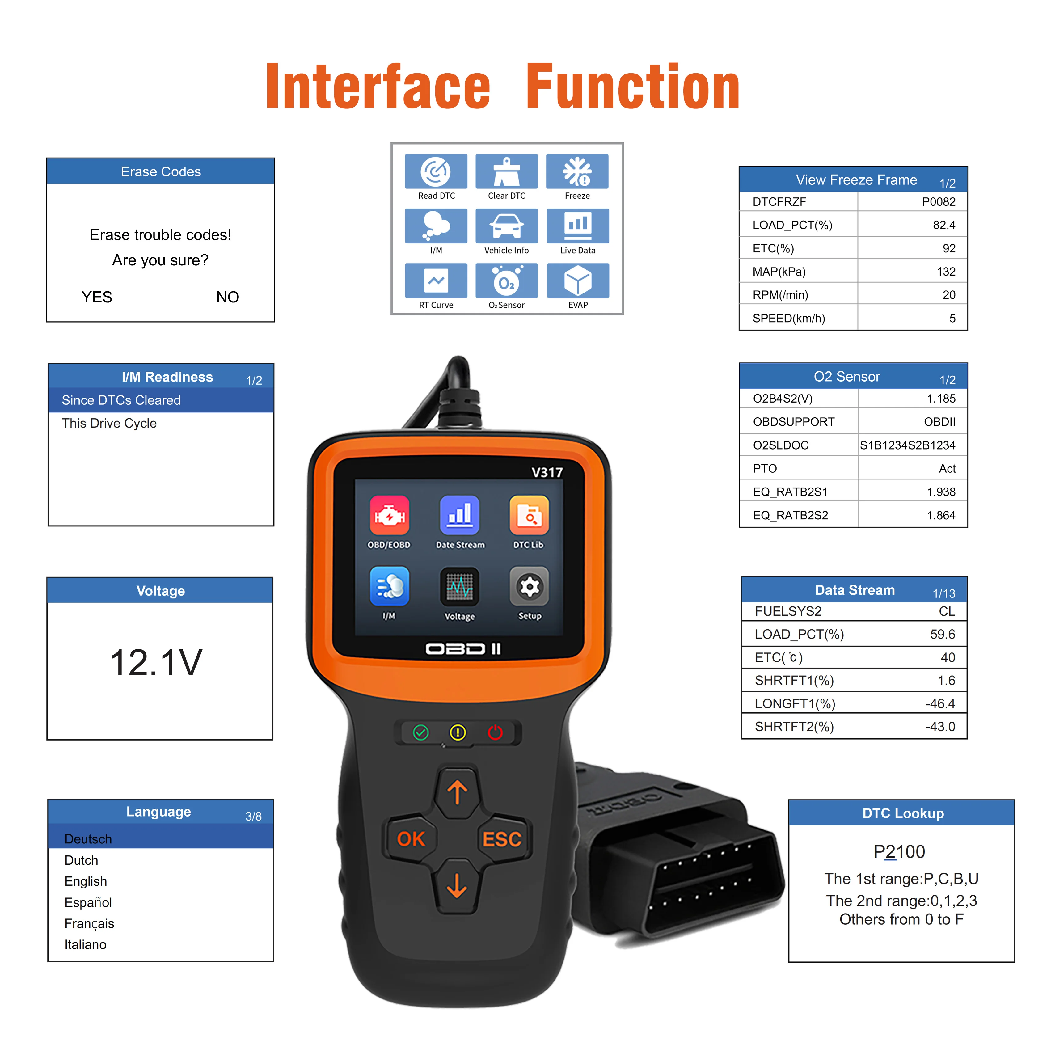Obd2 ماسح ضوئي للسيارة V317 وظيفة محرك obd كاملة 2.8 بوصة شاشة ملونة obdii قارئ رمز السيارة obd2 أدوات تشخيص السيارات