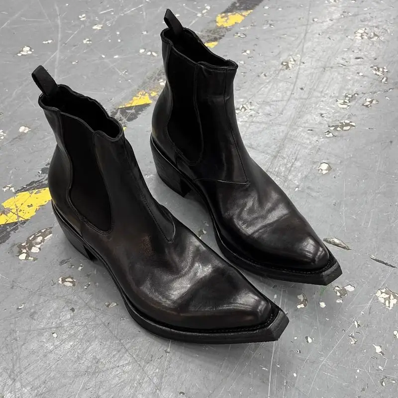 

2026 High-top Men's heightened thick-soled pointed-toed Chelsea British casual trendy high-heeled wizard boots