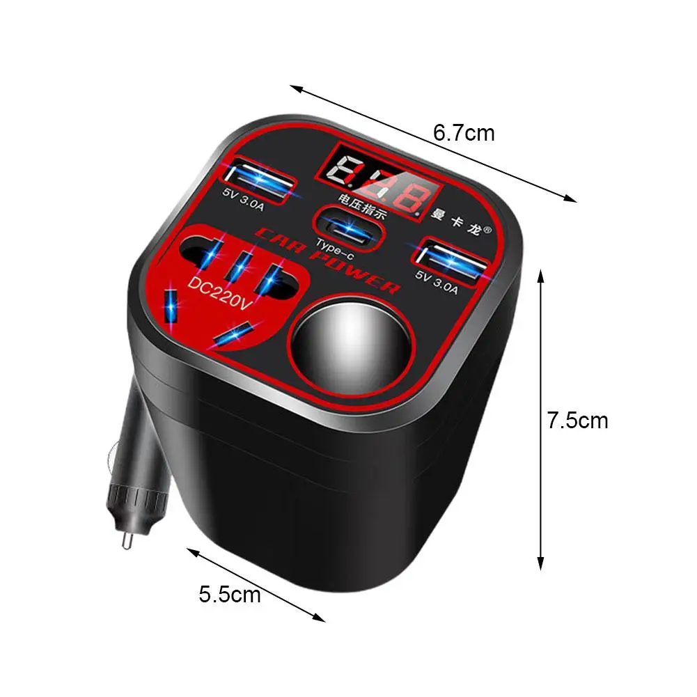 محول طاقة السيارة مع شاشة ليد ، شاحن متعدد الوظائف ، مقبس ، شحن سريع ، سيارة ، 12 فولت ، 24 فولت إلى ملحقات V ،