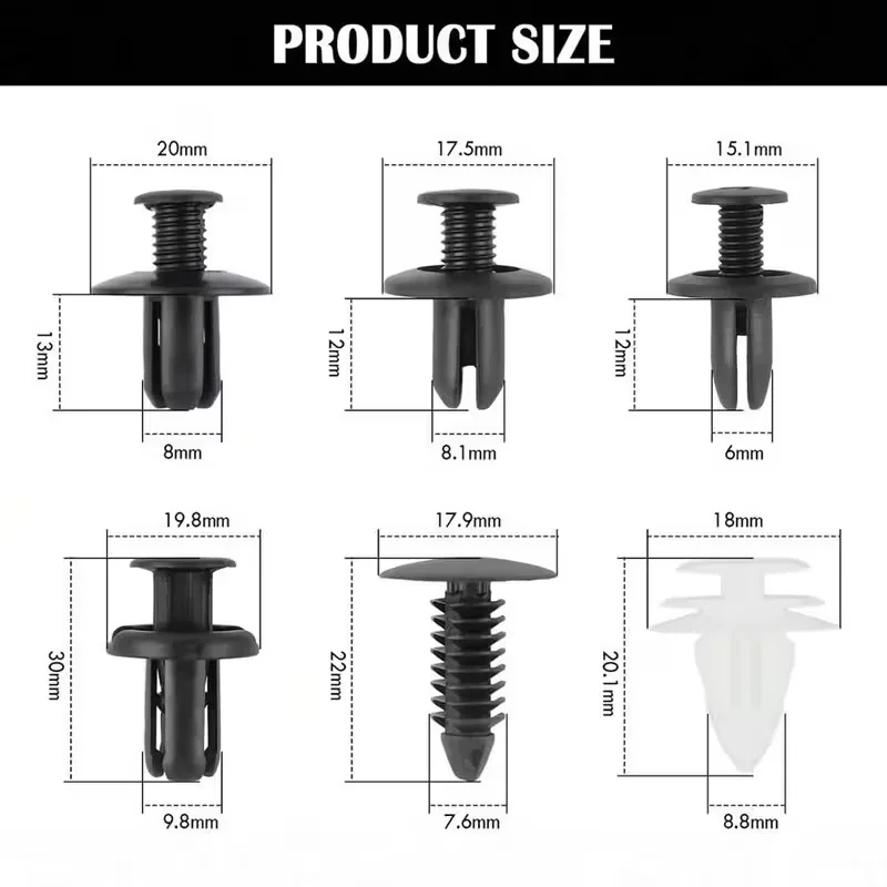 100pc Heavy-Duty Plastic Rivet Kit Includes Flat-Head Flat Rivets Compatible With Trucks Motorcycles SUV For Bumpers Trim Strips