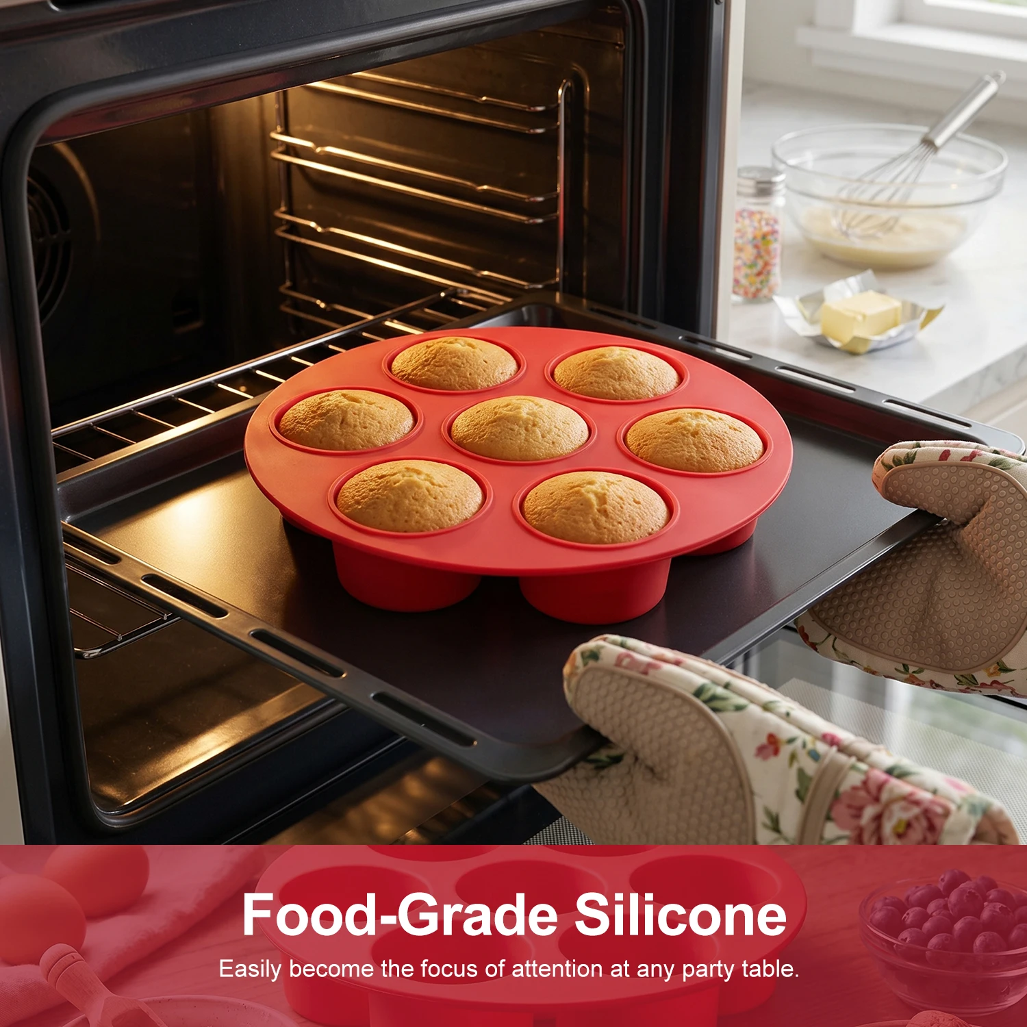 Bandeja de muffin de silicone para forno de fritadeira de ar instantâneo, antiaderente 7 copos para assar mordidas de ovo molde muffin tart cupcake mini quiche 1 pacote