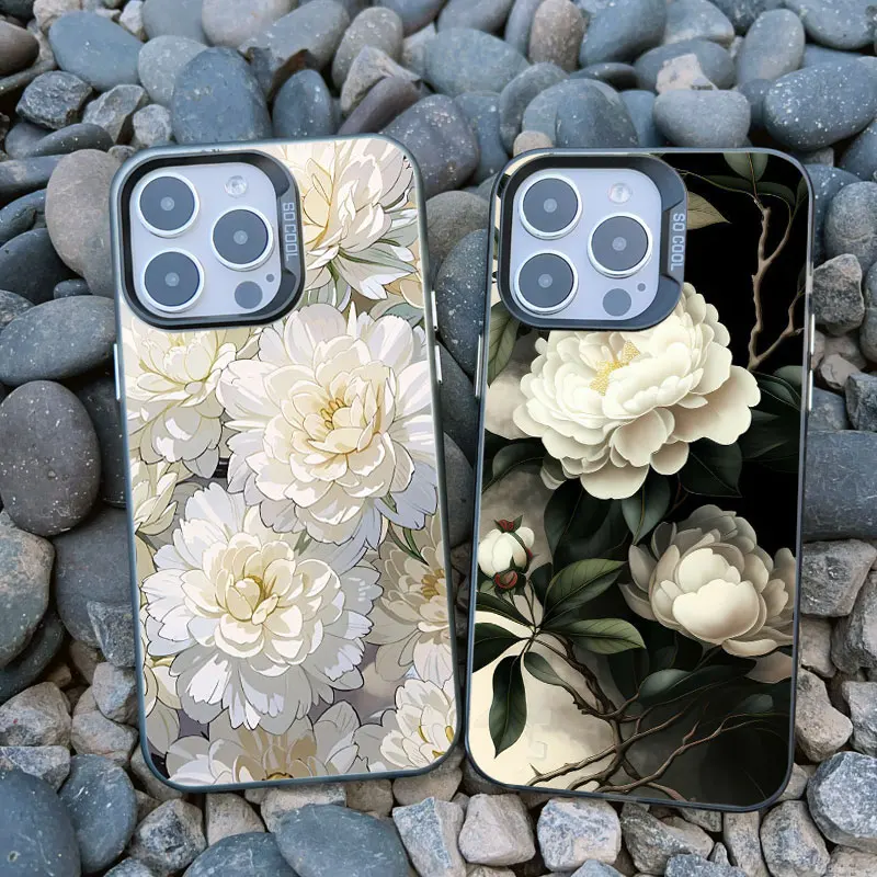 Caso de luxo Retro Flower Laser Phone, Choque Soft Bumper, Matte Back Cover, iPhone 11, 12, 13, Mini, Pro, Max, 14, 15 Pro Max, Plus