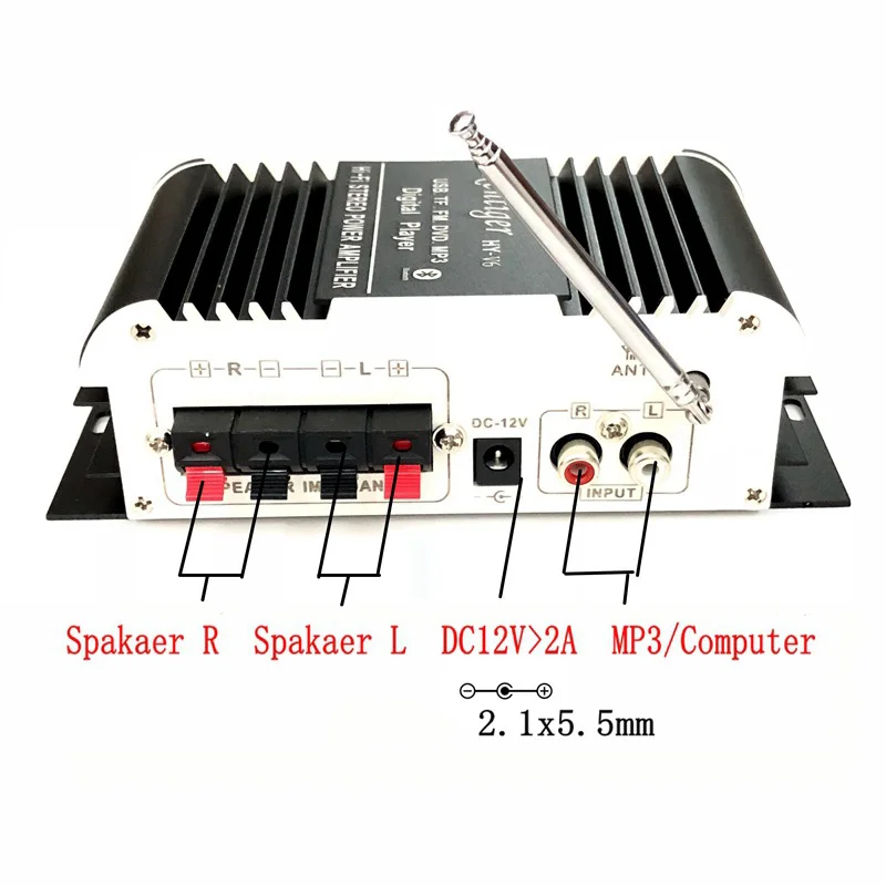 Kentiger-車と家庭用のリモコン付きHi-Fiステレオオーディオアンプ,Bluetooth,tf,USB,dc,12v, hy-v6