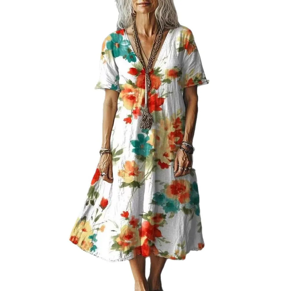 Elegante frauen Kurzarm Kleider Sommer Mode Lose Lange Kleid Für Frauen Vestidos De Playa Lange Jurken