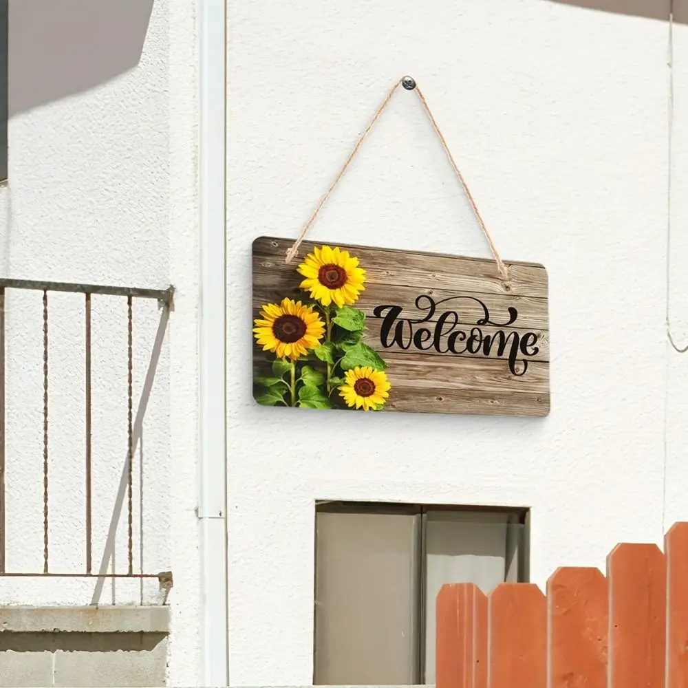 Pastoral Style Sunflower Welcome Sign Hanging Lightweight Welcome Door Sign Rectangular Wooden Decoration Sign Restaurant