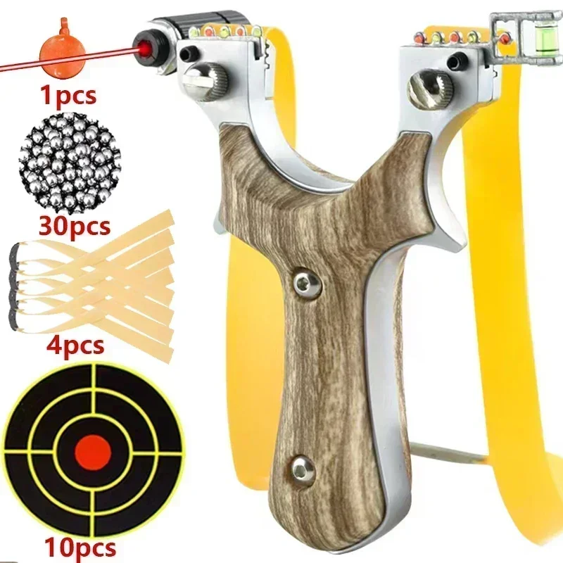 

Laser Aiming Metal Slingshot Outdoor Hunting and Shooting Comfortable Grip Flat Rubber Band Target Paper Set Competition Game