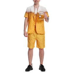 Men's Oktoberfest Beer Suit, Funny Humour Stag Party Costume Jacket Pants, 3D Beer Pattern, Cosplay Dress 3Pcs/Set