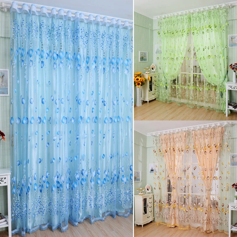 1PC 1M*2M Window Curtains Sheer Voile Tulle for Bedroom Living Room Balcony Kitchen Tulip Pattern Sun-shading cortinas rideaux