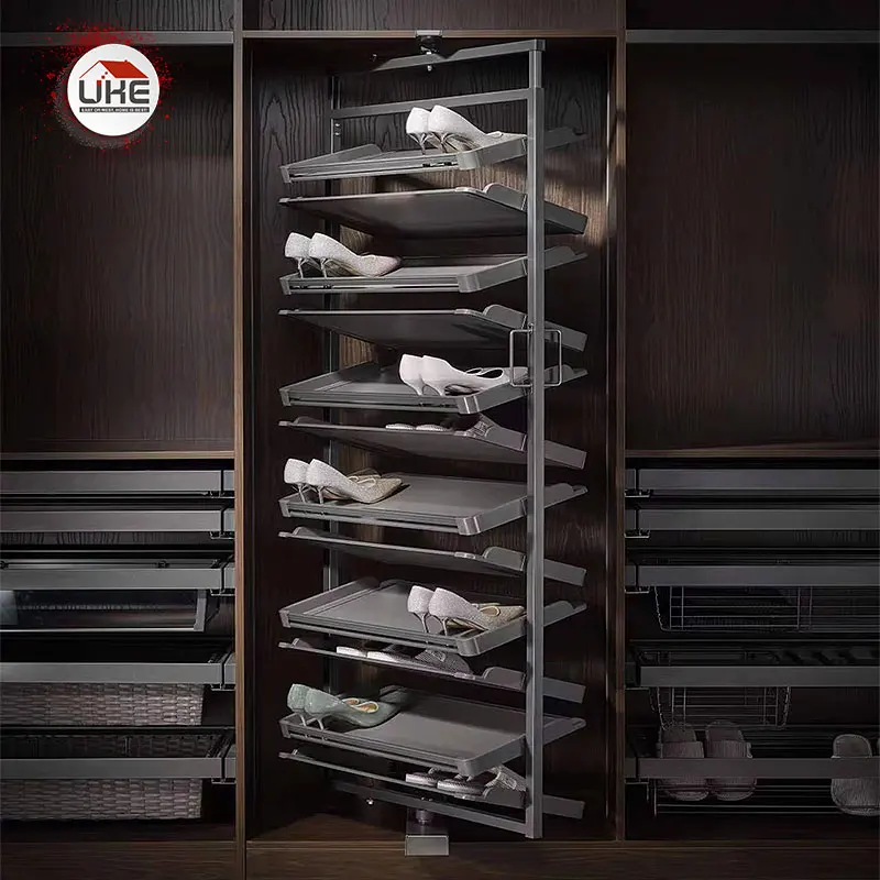 360 Degree Rotating Aluminum Cabinet Shoe Rack, Rotating Retractable Multi-layer Shoe Rack in Cabinet