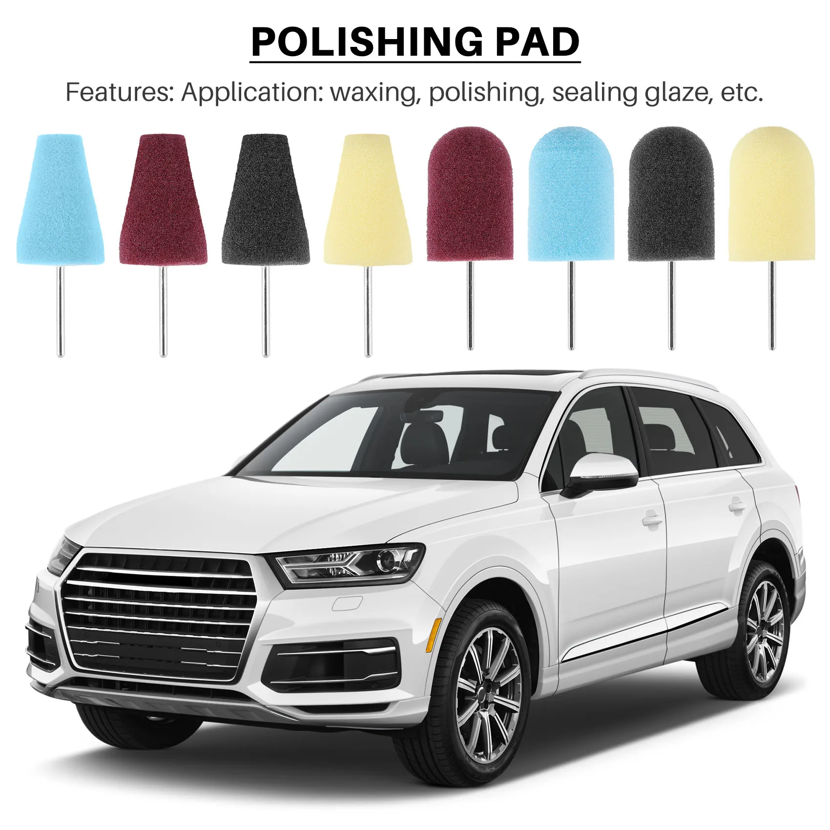 Alat pembersih mobil, Buffing roda poles mobil Buffing Shank spons pemoles kerucut bantalan busa logam perawatan mobil