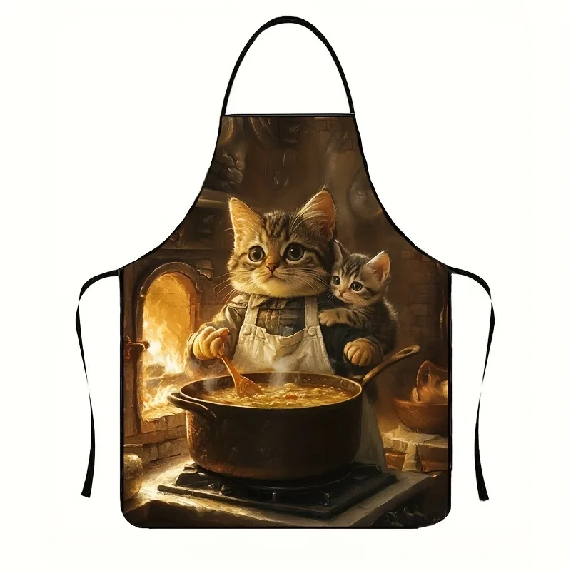 1 Stück Niedliche Tabby-Katzen-Kochschürze aus Strapazierfähigem Polyester, Unisex, Leicht zu Reinigen, für Küche, Backen, Grillen und Outdoor-Kochen