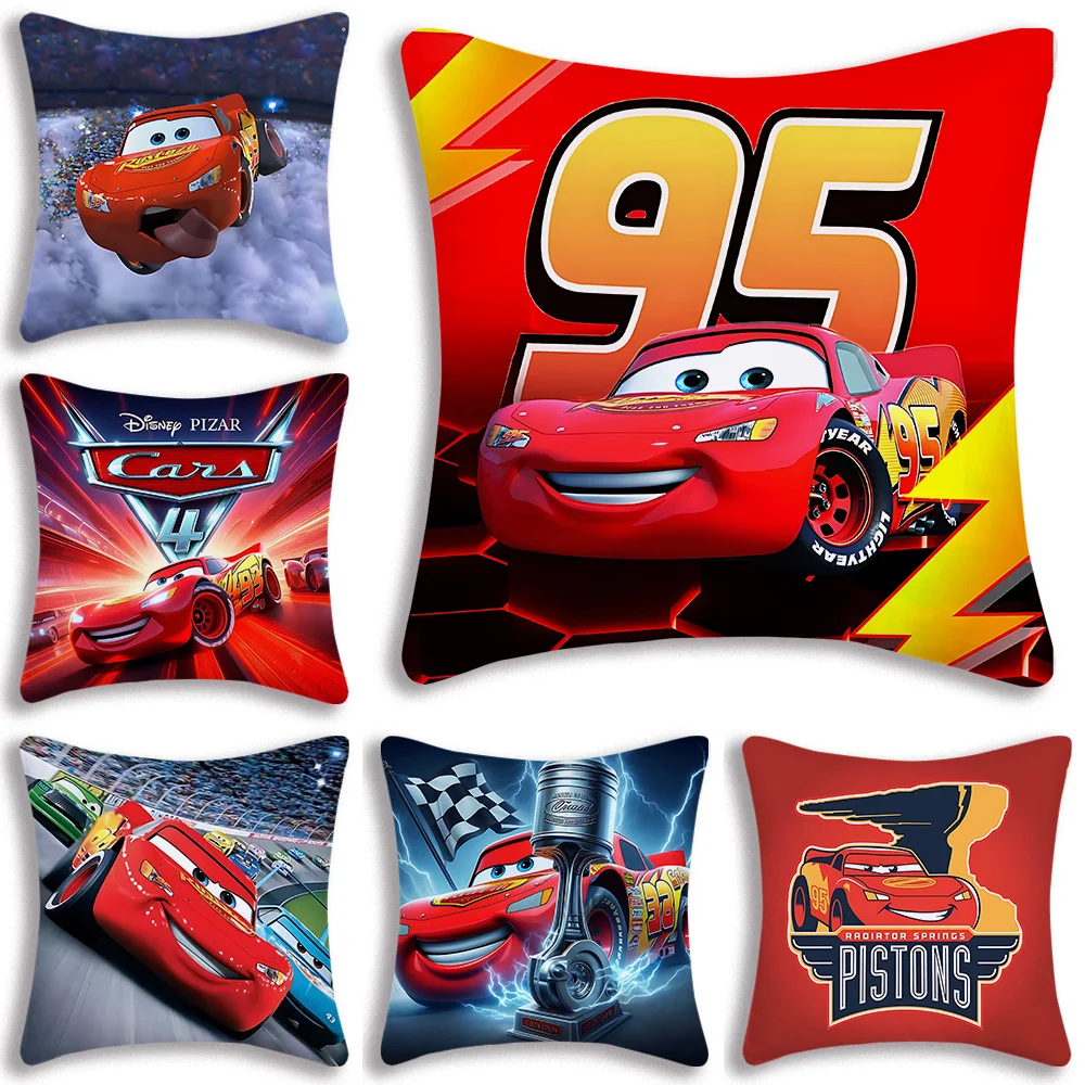 Lightning McQueen Cars Pillow Covers Cartoon Sofa Decorative Home Double-sided Printing Short Plush Cute Cushion Cover