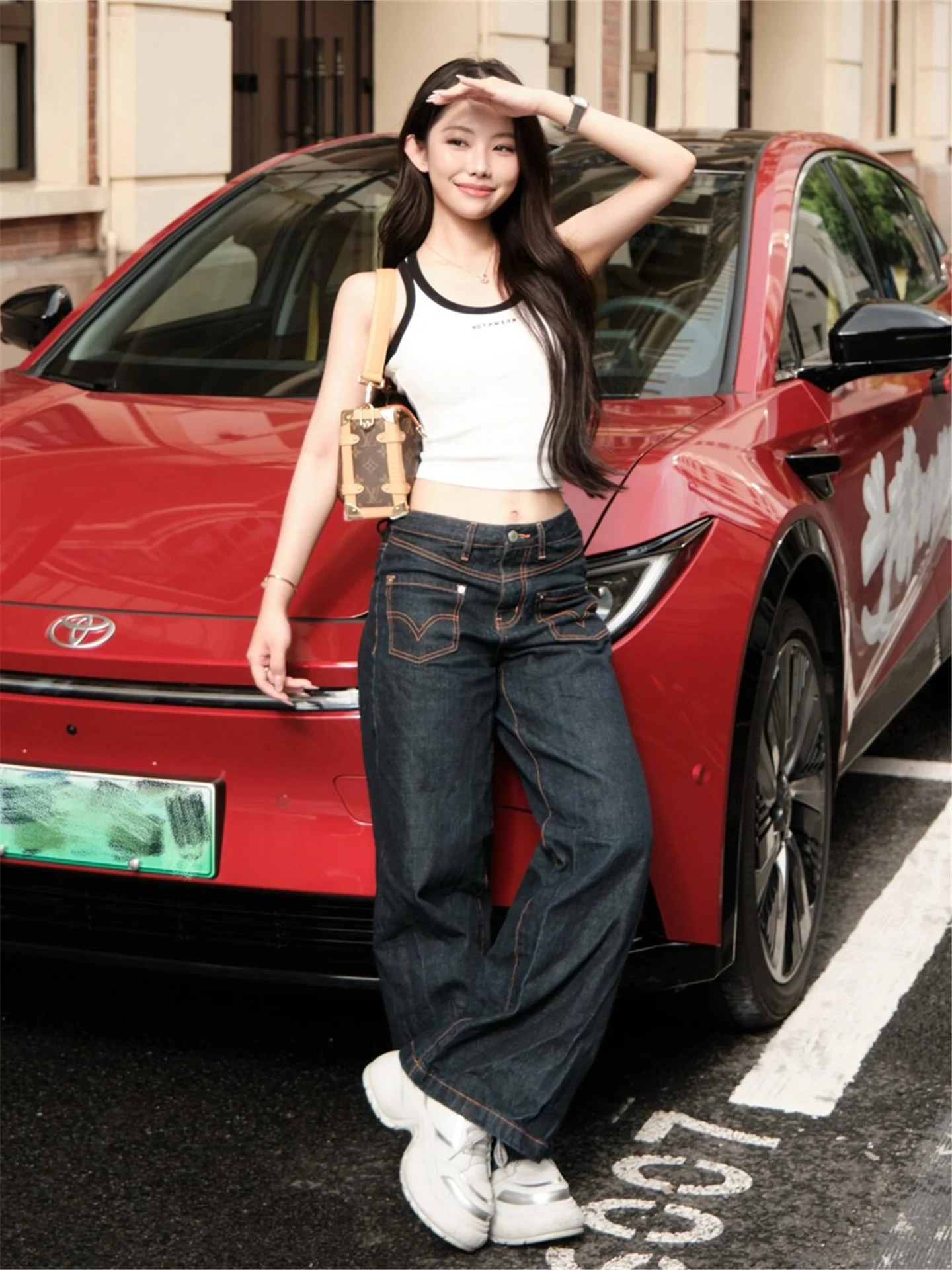 

Ретро-джинсы в американском стиле с цветными блоками, с низкой посадкой, широкие, женские, осенне-зимние, свободные, стройнящие, длинные, в пол