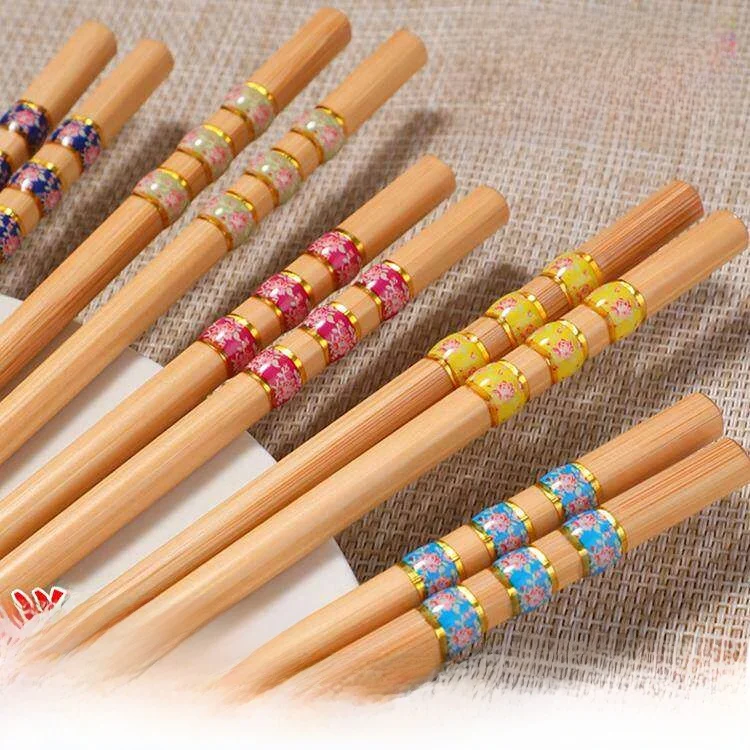 

High End Natural Bamboo Chopsticks Anti-Slip Chinese Style for Home Use Individual Serving Chopsticks Couples Spring Festival