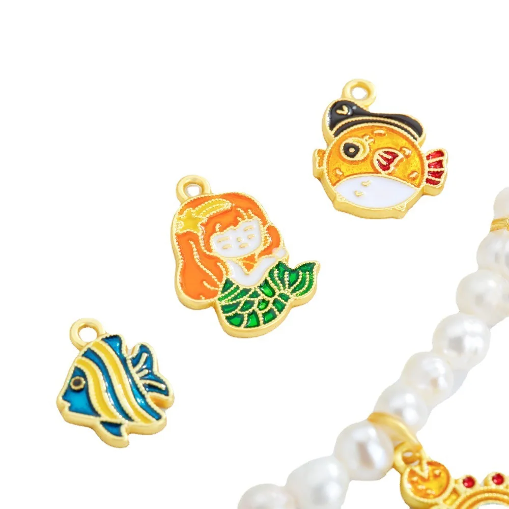 Estilo antigo areia ouro vida marinha dos desenhos animados série liga acessórios sereia concha pufferfish colar pulseira jóias