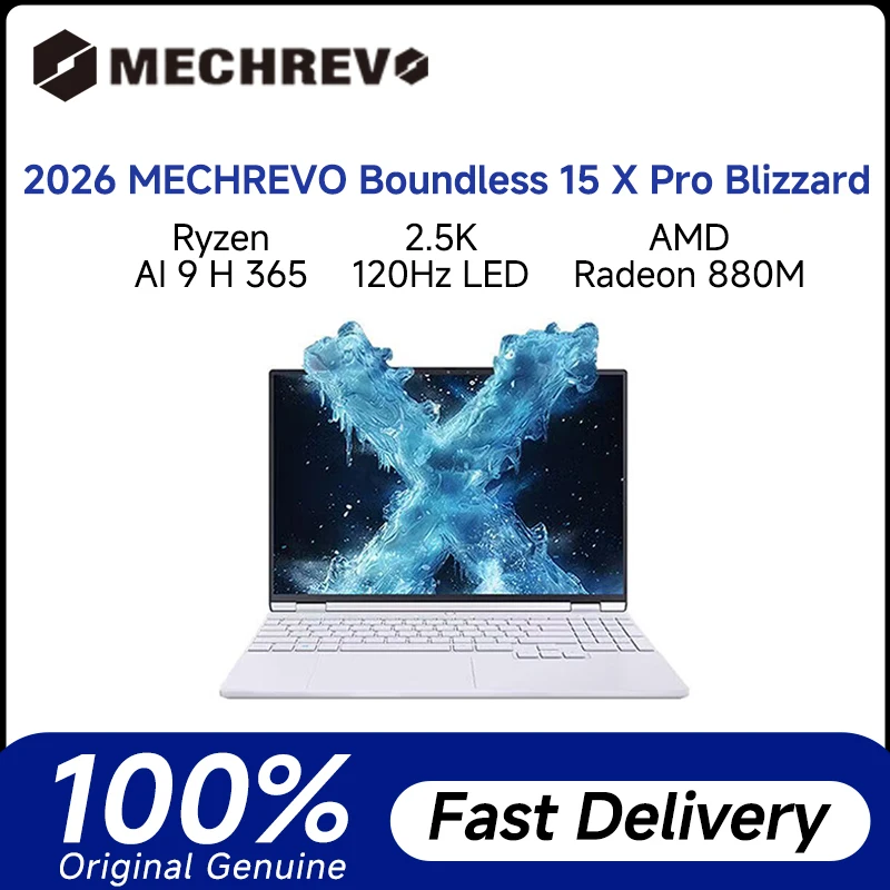 2026 MECHREVO Boundless 15 X Pro Blizzard Laptop 15.3 Inch 2.5K 120Hz Screen Notebook Ryzen AI 9 H 365 AMD Radeon 880M Graphics