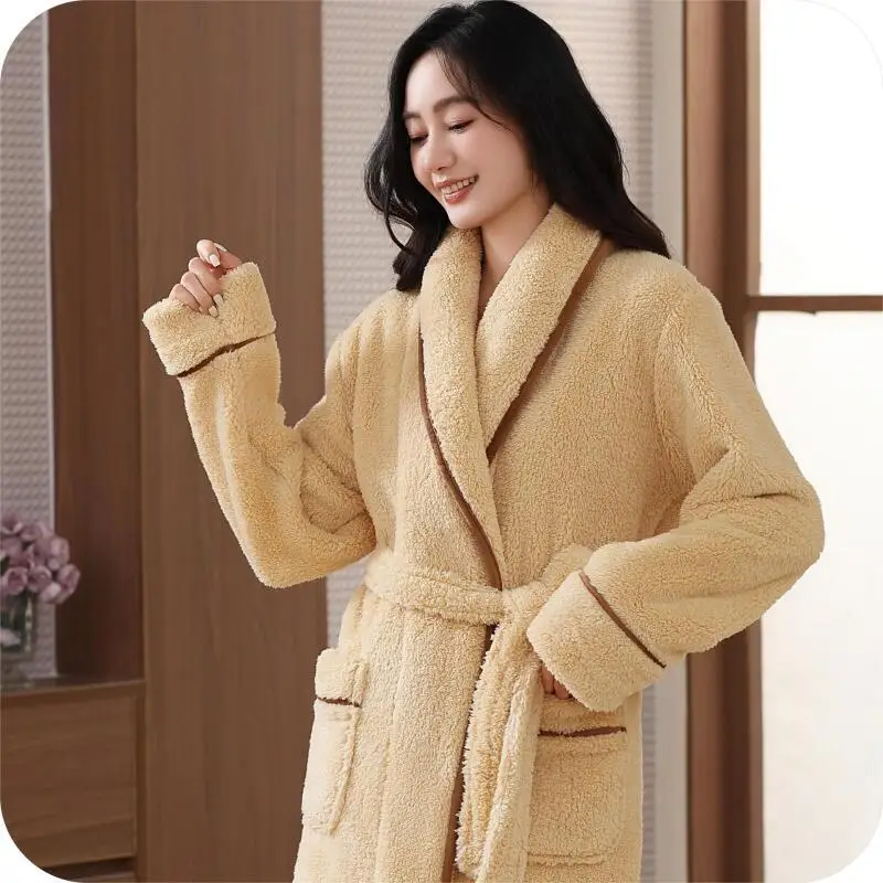 

Осень-зима женский утепленный халат фланелевая домашняя одежда пижамы минималистичная длинная одежда для сна коралловый флис ночная рубашка сохраняет тепло халат