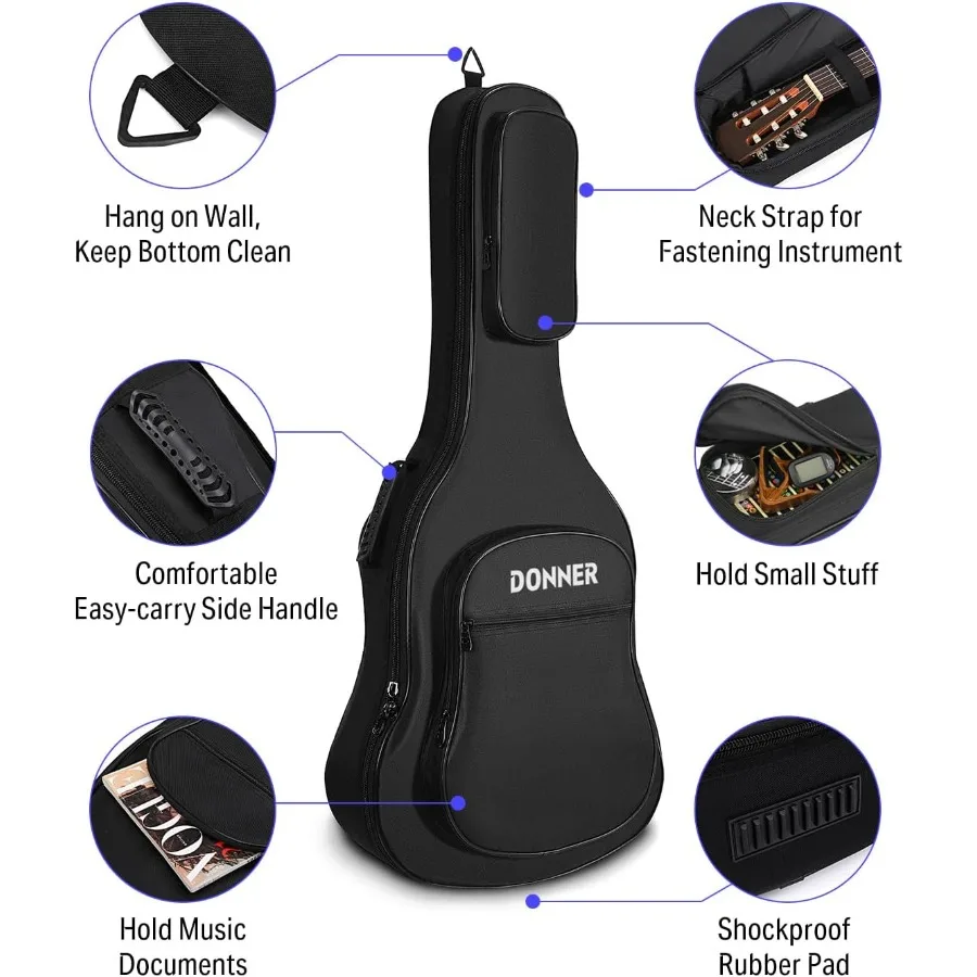 40 41 بوصة الغيتار الصوتية 0.4 بوصة سميكة الحشو الإسفنج 600D Ripstop مقاوم للماء النايلون لينة الغيتار حقيبة جيتار مع 3 جيوب