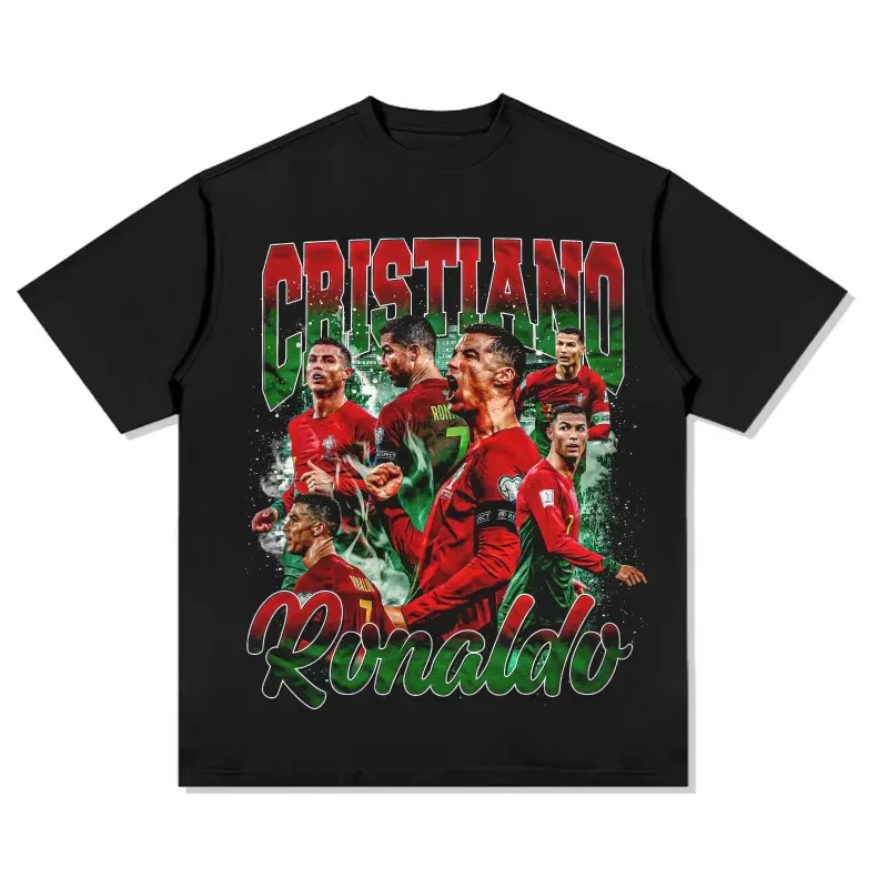 Vintage Portugal C Ronaldo Printed Cotton Tees Summer Sports Football Fan T-shirt Kids and Man Crew-neck Short-sleeved Top