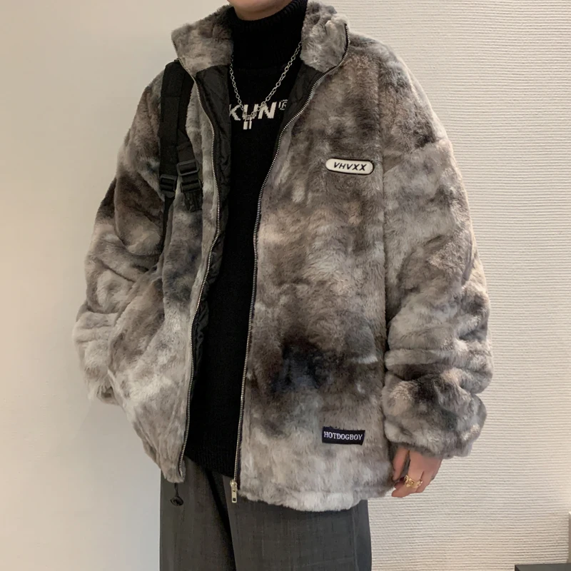 

Retro American Camouflage Lamb Velvet Cotton Jaet Men's Hiphop Streetwear Outerwear Winter Couple Matching Dyeing