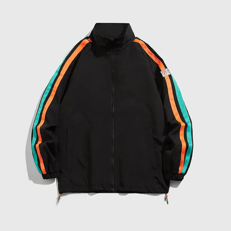 Fashion Stand Collar Spliced Color Striped Coats Men's Clothing 2024 Spring Summer New Loose All-match Tops Casual Jackets