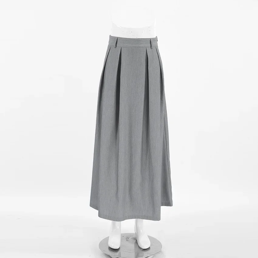 Bclout-Jupes longues grises pour femmes, élégantes, monochromes, bureau, dame, jupes trapèze, taille haute, fête, plissé, femme, automne, mode, 2024