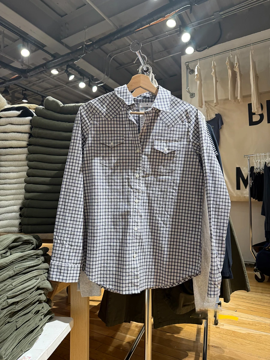 

Navy Plaid Long Sleeve Shirts Women Spring Pockets Turn Down Collar Single Breasted Blouse Sweet Cute Cotton Loose Blouses New