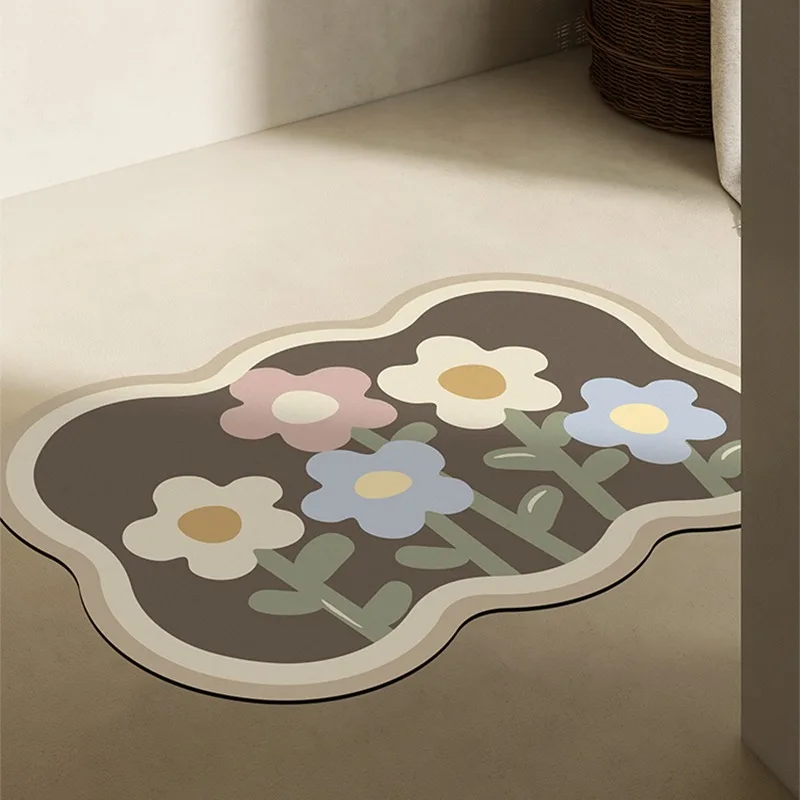 Bathroom Carpet Absorbent Quick-drying Diatom Mud Floor Mat Shower Area Non-slip Foot Mats Flower Home Decoration Rug for Toilet