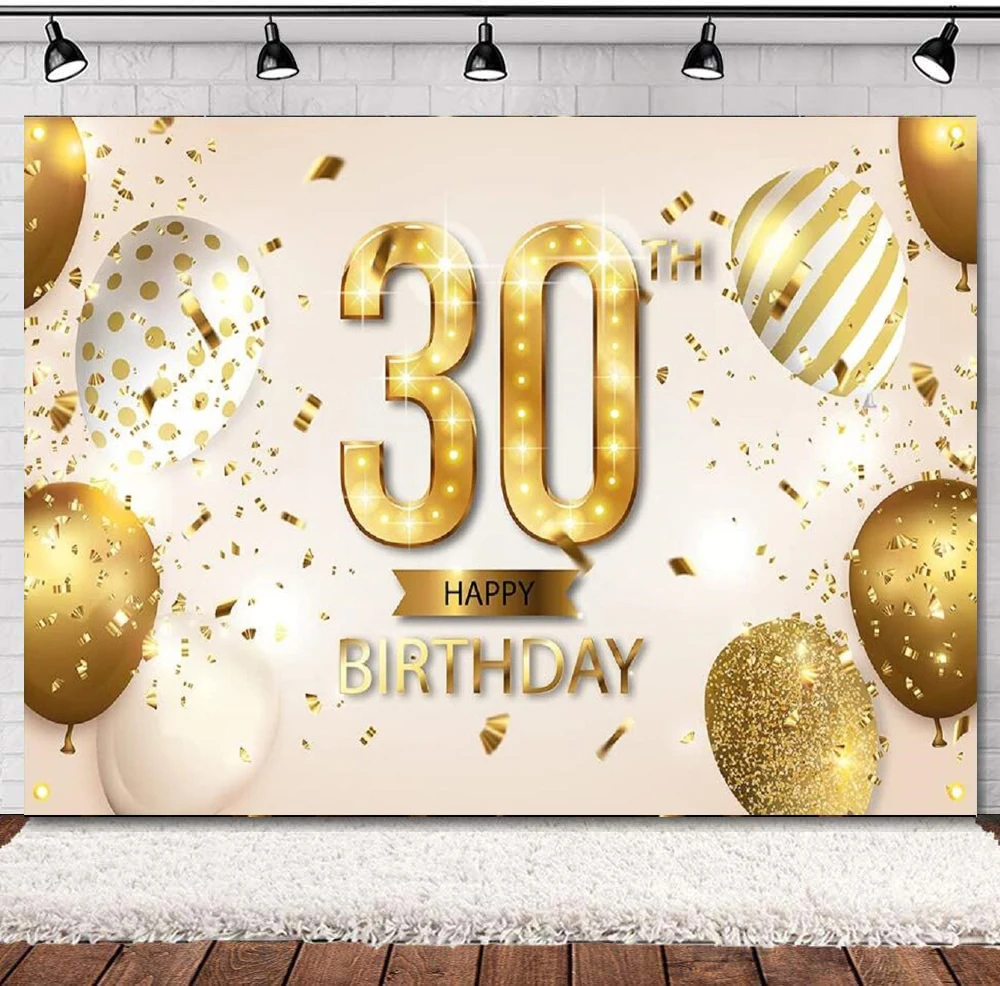 

White And Gold Photography Backdrop Banner 30 Years Old 30th Birthday Background Decor For Women Men Her Him Party Glitter