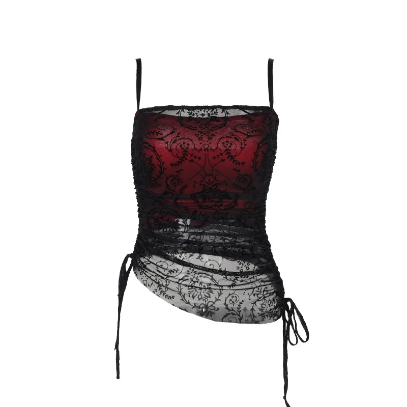 2024 Red Black Hot Cool Gothic Style Lace E-girl Steampunk Clothes Women Suspenders and Chest Tops for Women Halloween  Dress