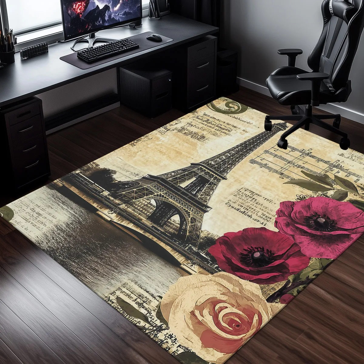

Eiffel TowerParis vintage floral rug romanticFrench art living room roses script design antique style soft plush crystal carpet