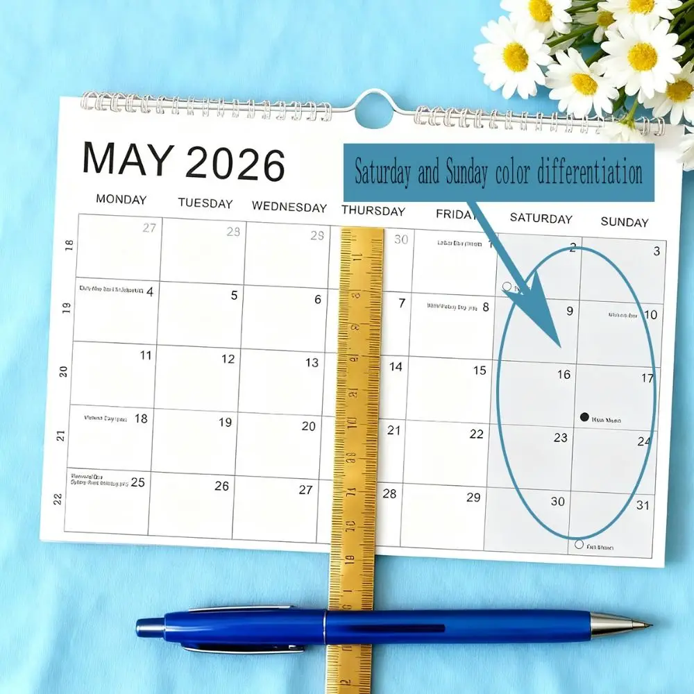 Nuovo gennaio 2026 - Giugno. Calendario 2027 2026 con gancio Calendario da parete in carta spessa Studio quotidiano Calendario inglese colorato per la casa