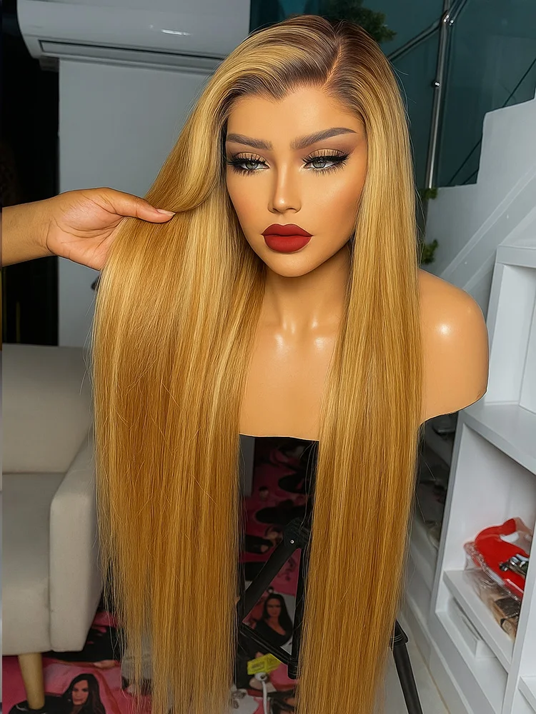 

P4/27 Highlight Omber Colored Wigs Front Human Hair 30 Inch 13X4 Bone Straight Hd Lace Frontal Human Hair On Sale
