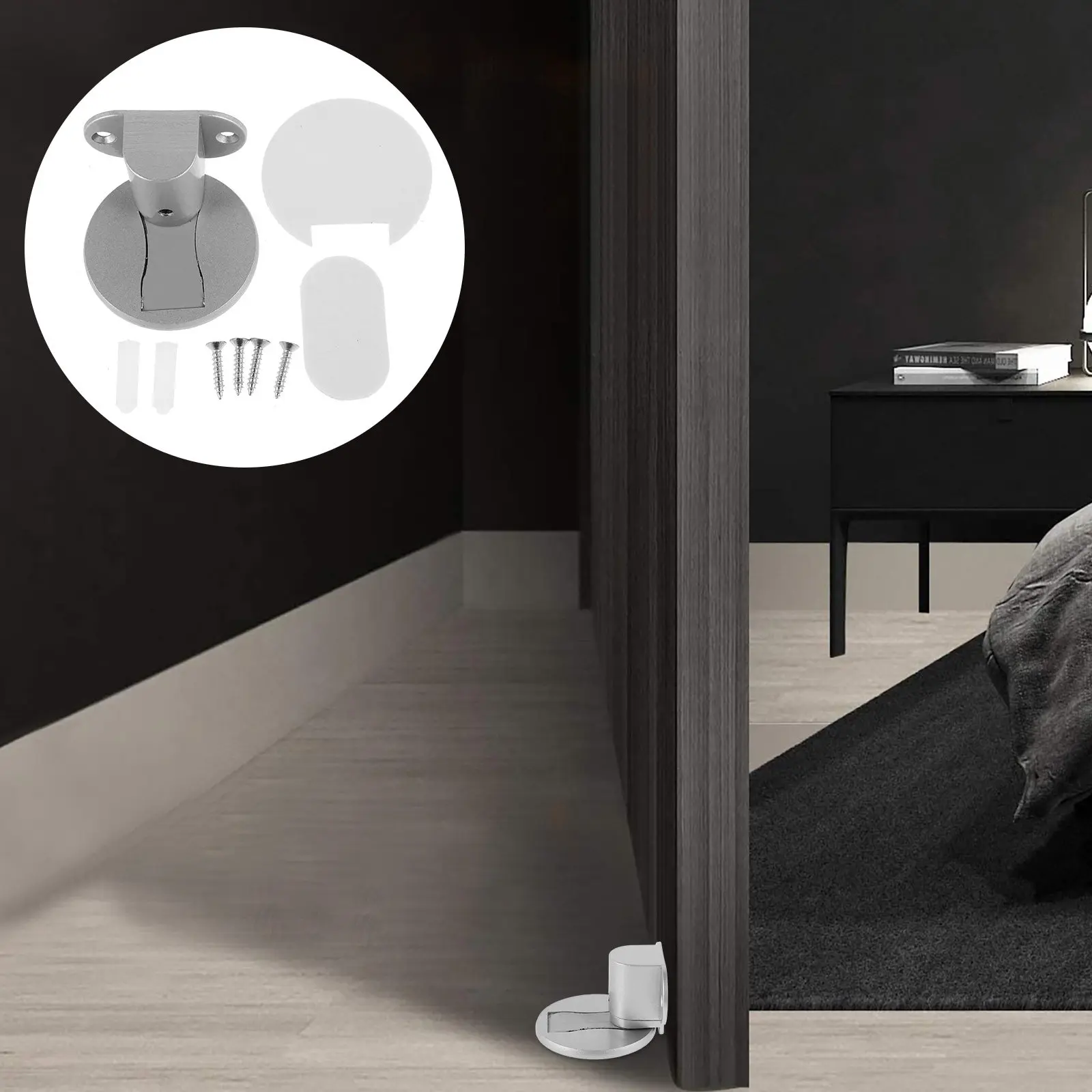 Aluminum Alloy Door Stopper Adjustable Heavy Duty Spring Door Stopper for Wall Protection Self Adhesive Hardware Accessories