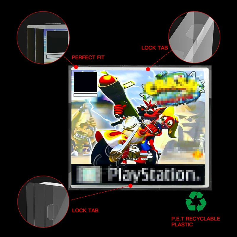 Limpar PET Plastic Armazenamento Display Box, protetores para Double Playstation 1 PS1 CD Video Games