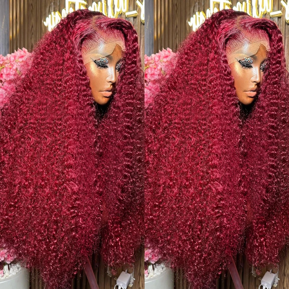 Ketebalan 250 Burgundy gelombang dalam 13x6 Hd renda Frontal Wig rambut manusia untuk wanita warna merah keriting Watre gelombang depan Wig tanpa lem