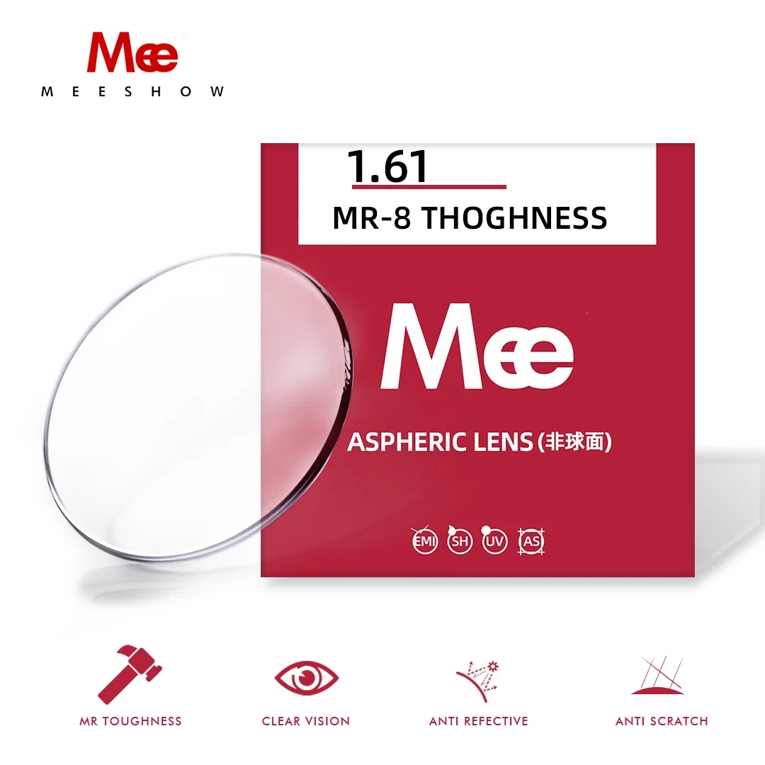 Meeshow 1.61 MR-8 High Quality Toughness Thinner Strong Anti Reflective Optical Glasses Prescription Lenses for Rimless frame