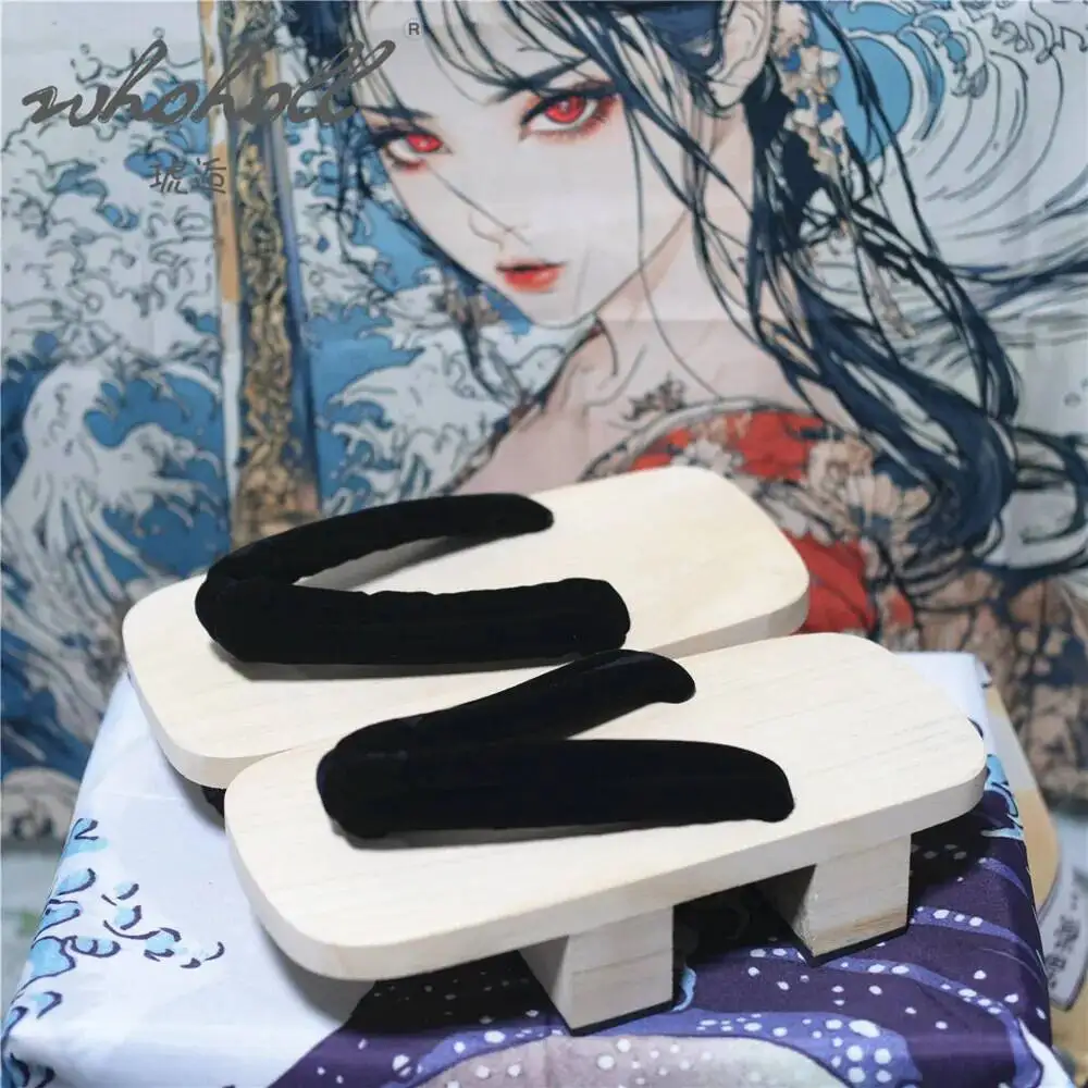 Japanese Wooden Geta Man Women Flip Flops Slippers Two-teeth Thick Platform Coplay Costumes Shoes Animation Clogs Shoes