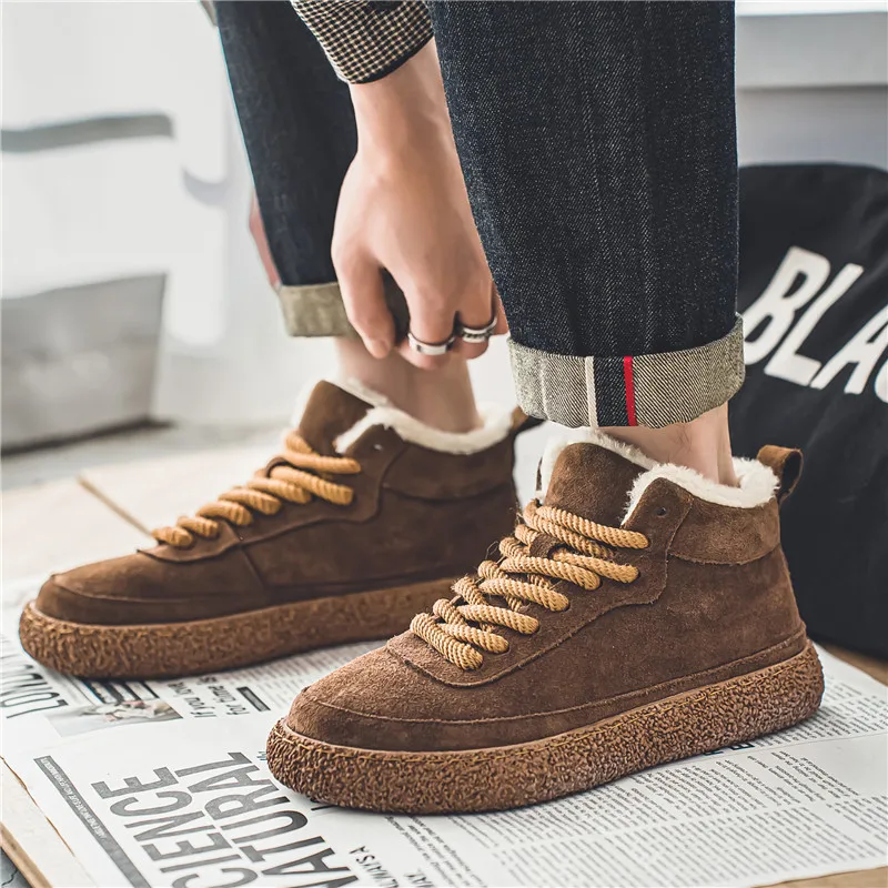 Men's Winter Snow Boots Warm Fur Lined Fleece High-top Sneakers Ankle Boots Slip Resistant Fashion Platform Board Casual Shoes