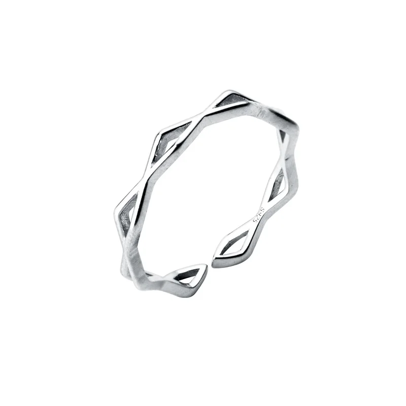 RYJU 925 Sterling Silver Hollow Out Design Finger Ring for Women Adjustable Punk Fashion Ring Female Versatile Accessories Gift