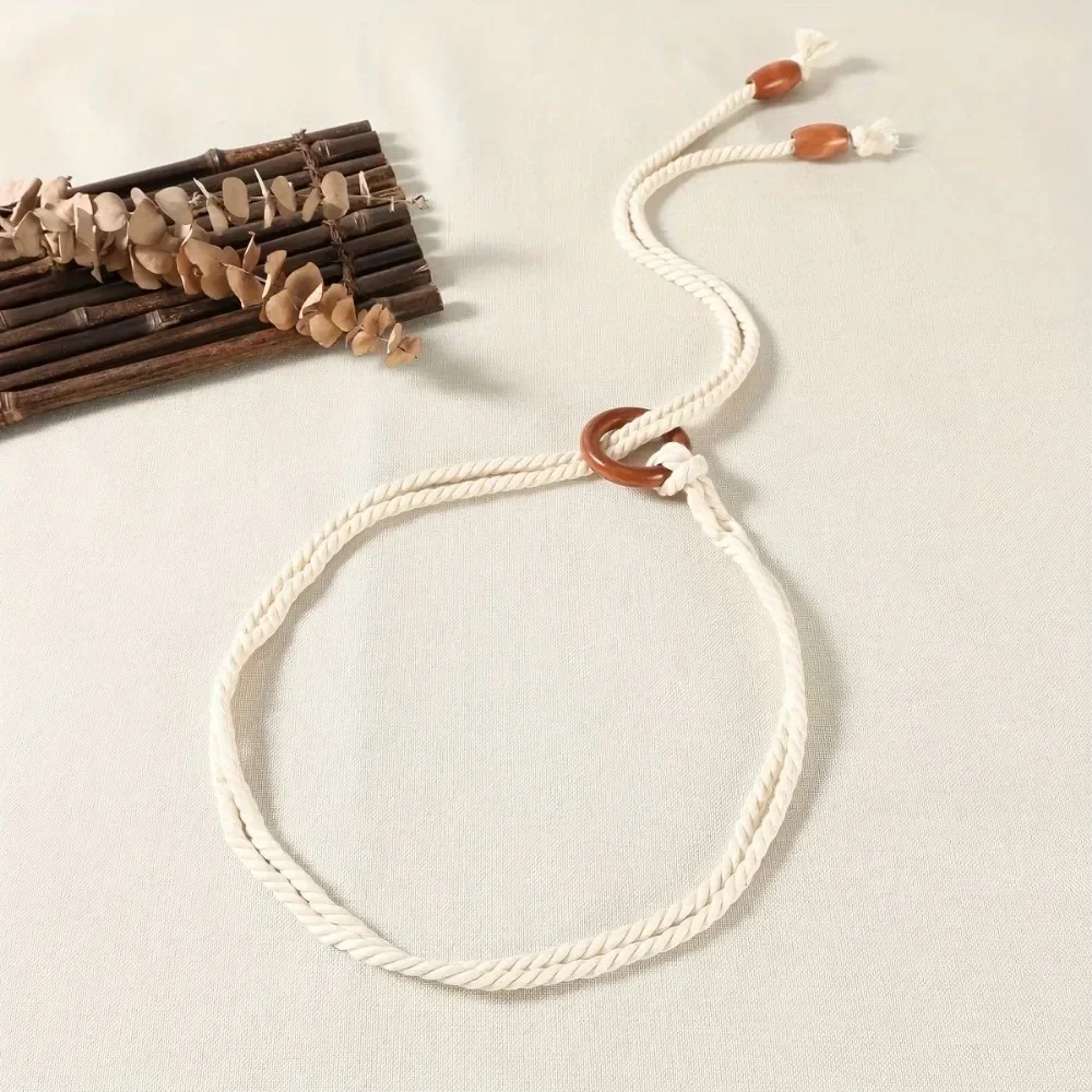 Double Layer Braided Rope Belt Solid Color Extended Vintage Tassel Sash Belt Casual Dress Waistband Girdle For Women
