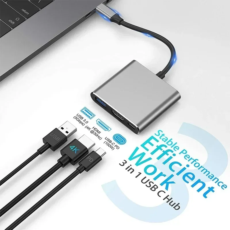3-IN-1 USB 3.1 to USB 3.0 Charging Converter High Speed Data Transfer USB HUB Type-C to HDMI-Compatible Adapter for PC Laptop