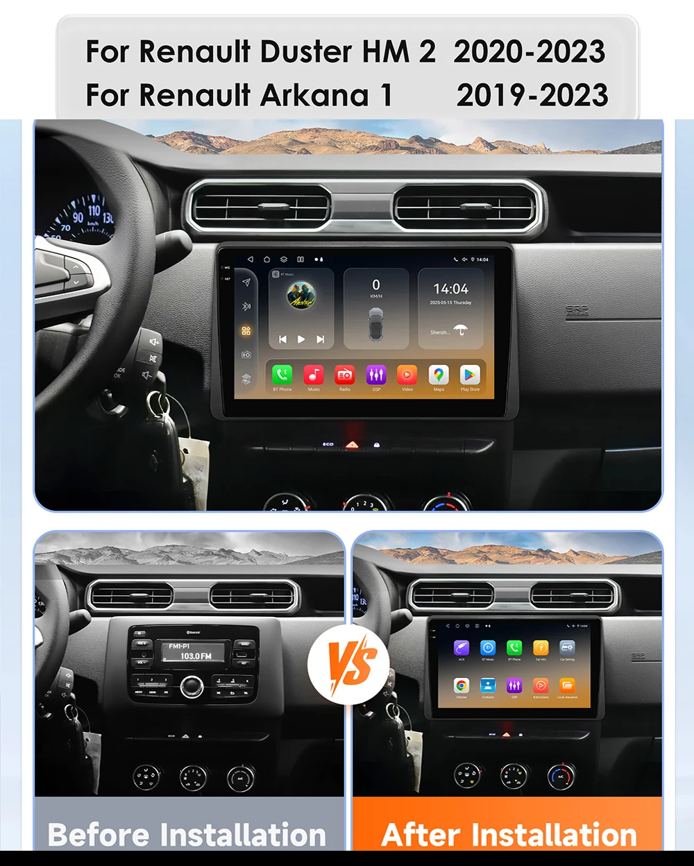 Hizpo автомобильная стереосистема Navi для Renault Duster HM 2 2020-2023 для Renault Arkana 1 2019-2023 Android 14 GPS Wi-Fi DSP беспроводной Carplay