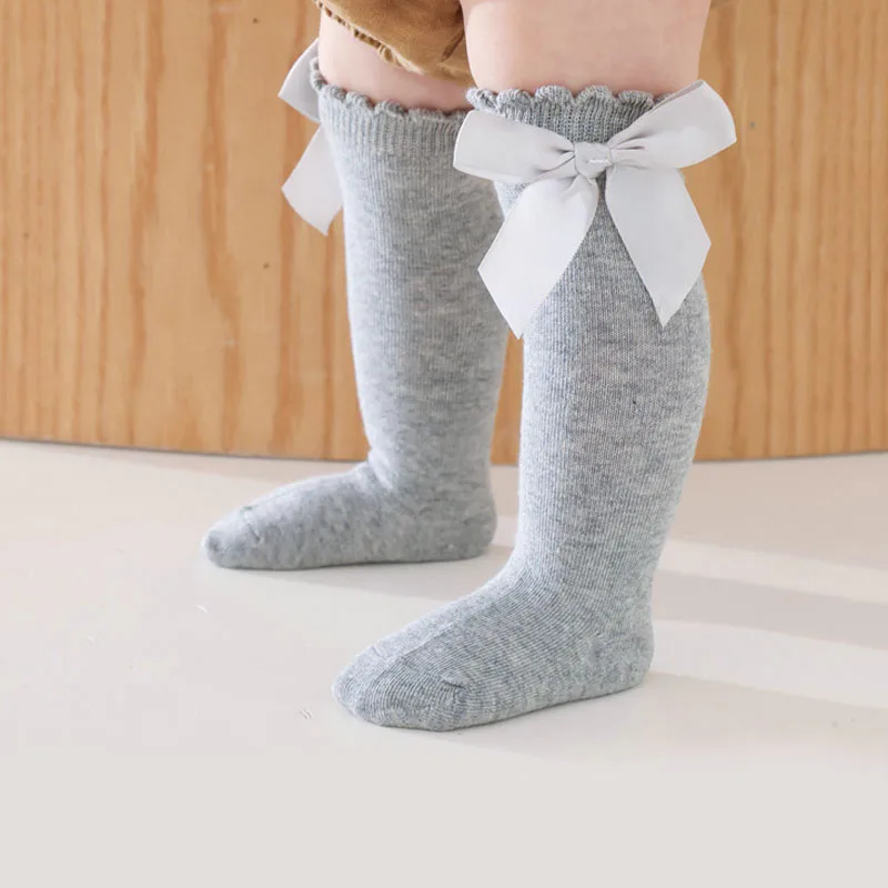 Girls Baby High Socks Bow Cotton Knit Princess Socks