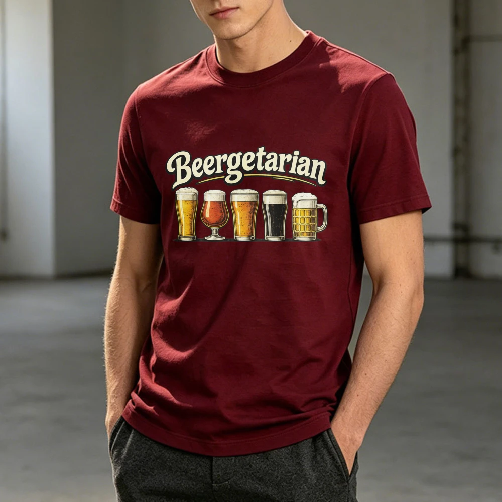 Men Craft Beer Shirt Beergetarian Five Style Beer Glass Retro Script Cotton Tee IPA Stout Lager Lover Graphic Grunge Street Tops