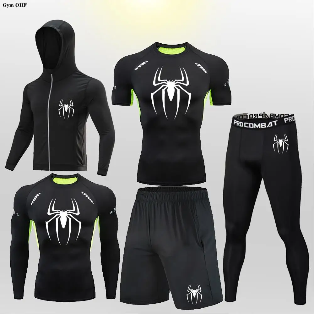 Men\'s Compression Sportswear Tights T-Shirt Mens Super Hero Clothes Thermal Underwear Men Running Sets Spider Print Clothing Man