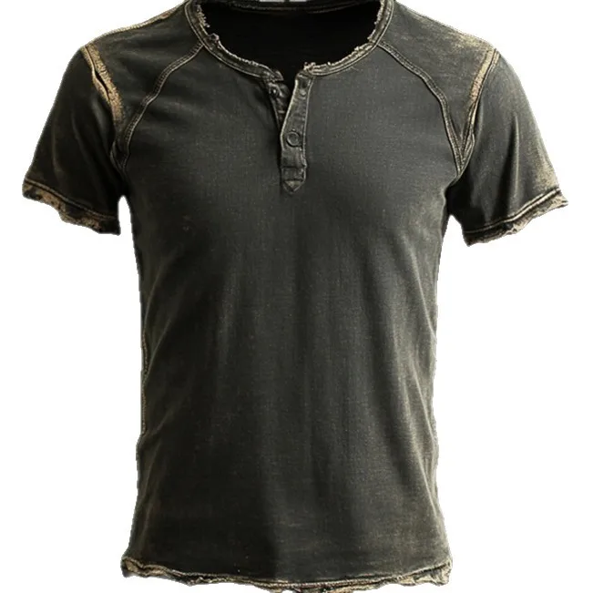 Mens Retro Washed T Shirt Frayed Hem Loose Fit Breathable Skin Friendly Modal Short Sleeve Casual Tops